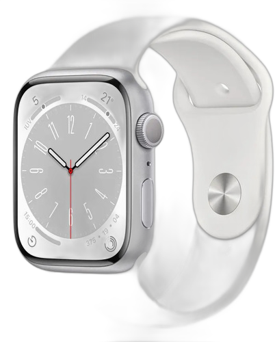 APPLE WATCH SERIES 8 GPS 45MM SILVER ALUMINIUM CASE M/L WHITE SPORT BAND MP6Q3LL/A