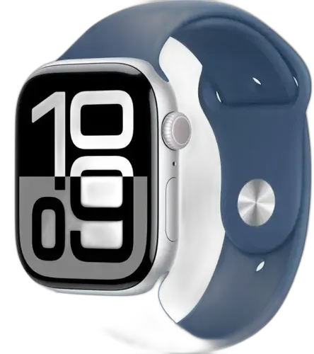 APPLE WATCH SERIE 10 42MM CASE SILVER AL DEMIM SPORT BAND S/M GPS MWWA3LW/A